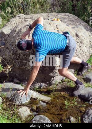 Wandern vom Cruz Lanos de la Pez nach La Culata, Tejeda, Gran Canaria, Kanaren, Spanien Stockfoto