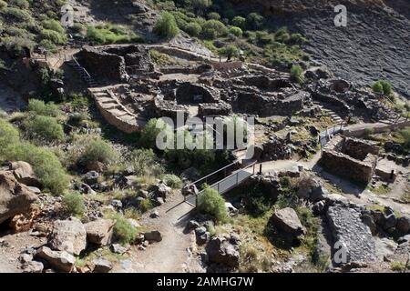 Archäologische Zone Canada de los Gatos mit Resten prahispanischer Häuser, Puerto de Mogan, Gran Canaria, Kanaren, Spanien, Stockfoto