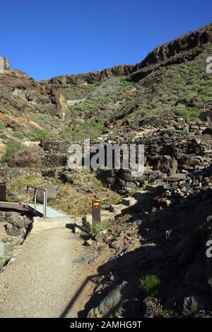 Archäologische Zone Canada de los Gatos mit Resten prahispanischer Häuser, Puerto de Mogan, Gran Canaria, Kanaren, Spanien, Stockfoto