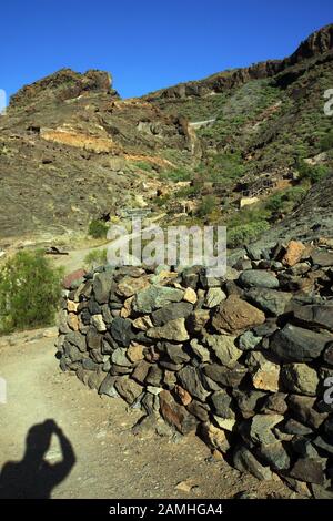 Archäologische Zone Canada de los Gatos mit Resten prahispanischer Häuser, Puerto de Mogan, Gran Canaria, Kanaren, Spanien, Stockfoto