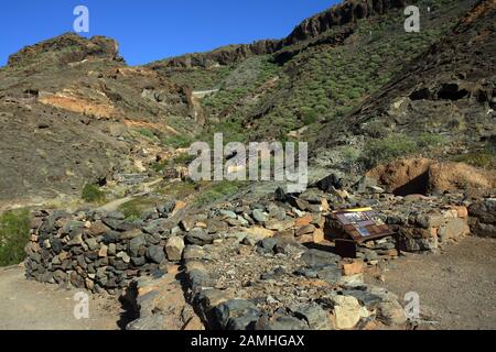 Archäologische Zone Canada de los Gatos mit Resten prahispanischer Häuser, Puerto de Mogan, Gran Canaria, Kanaren, Spanien, Stockfoto