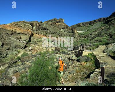 Archäologische Zone Canada de los Gatos mit Resten prahispanischer Häuser, Puerto de Mogan, Gran Canaria, Kanaren, Spanien, Stockfoto