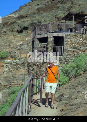 Archäologische Zone Canada de los Gatos mit Resten prahispanischer Häuser, Puerto de Mogan, Gran Canaria, Kanaren, Spanien, Stockfoto