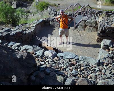 Archäologische Zone Canada de los Gatos mit Resten prahispanischer Häuser, Puerto de Mogan, Gran Canaria, Kanaren, Spanien, Stockfoto