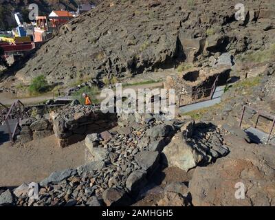 Archäologische Zone Canada de los Gatos mit Resten prahispanischer Häuser, Puerto de Mogan, Gran Canaria, Kanaren, Spanien, Stockfoto