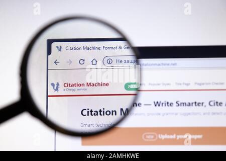 Los Angeles, Kalifornien, USA - 19. Dezember 2019: Website von Citation Machine. Citationmachine.netlogo auf dem Bildschirm Nahaufnahme, Illustration Stockfoto