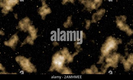 Gelbe Wolken im schwarzen Nachthimmel. Abstrakter, schöner Raumhintergrund Stockfoto