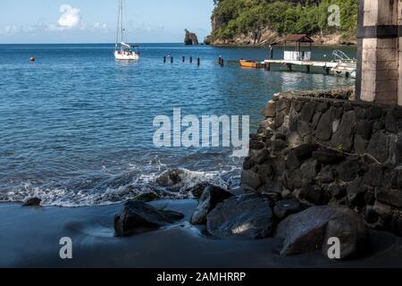 Wallilabou Bay, ein Set von Piraten des karibischen Films, St. Vincent und Die Grenadinen, Windward-Inseln, Karibik, Westindien Stockfoto