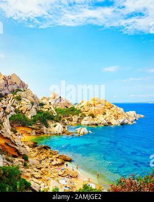 Landschaft mit Strand Capo Testa Santa Teresa Gallura Reflex Stockfoto