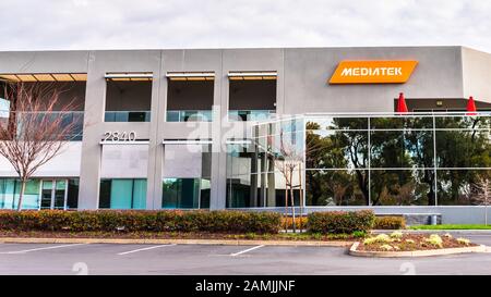 Jan 12, 2020 San Jose/CA/USA - Mediatek Headquarters in Silicon Valley; Mediatek Inc. Ist ein taiwanesisches fabless Halbleiterunternehmen Stockfoto