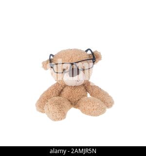 Spielzeug oder Teddybär tragen eine Brille mit neuem Konzept Stockfoto