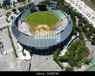 Luftbild Seoul Olympic Park, Südkorea. Die Stadien werden für die Olympischen Sommerspiele 1988 und die 10. Asienspiele 1986 gebaut. Seoul, Südkorea, 22. August 2019 Stockfoto