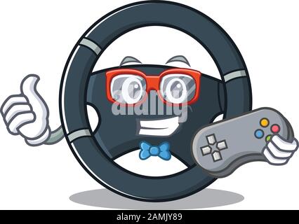 Smiley Gamer Auto steuern Cartoon Maskottchen Stil Stock Vektor