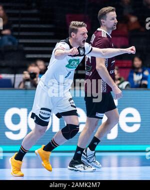 Trondheim, Norwegen. Januar 2020. Handball: Europameisterschaft, Lettland - Deutschland, Vorrunde, Gruppe C, 3. Spieltag. Deutschlands Tobias Reichmann jubst. Kredit: Robert Michael / dpa-Zentralbild / dpa / Alamy Live News Stockfoto