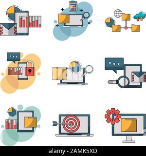 Paket mit elektronischen Geräten und Infochartensymbolen Stock Vektor