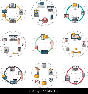 Paket mit elektronischen Geräten und Infochartensymbolen Stock Vektor