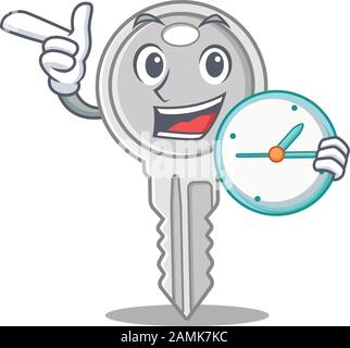Cartoon Character Style Key mit Uhr Stock Vektor