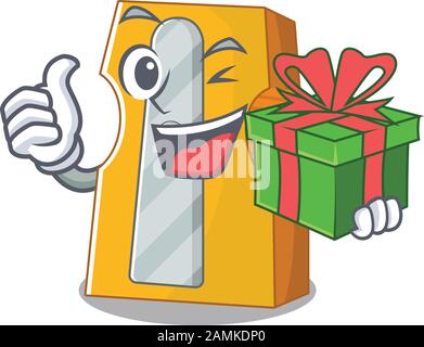 Smiley-Bleistiftspitzer mit Geschenkbox Stock Vektor