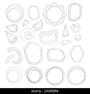 Kristallrahmen, abstrakte Vektoren, geometrische Form, Rautenrahmen. Vorlagen für Dreieck-, Quadrat-, Spiralkreis- und Polygonallinienrahmen für Hochzeiten speichern die Designelemente für Datum und Geburtstag Stock Vektor