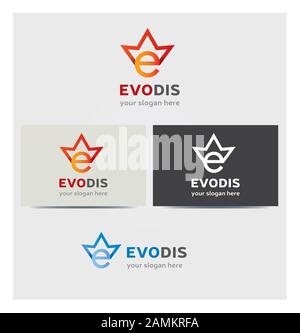 Single Logo Design - E Brief mit Krone - Rot und Orange Farben Stock Vektor