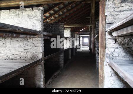 Denkmal im ehemaligen Konzentrationslager Auschwitz - Birkenau, im Bild das Innere einer Baracke im ehemaligen Frauenlager. [Automatisierte Übersetzung] Stockfoto