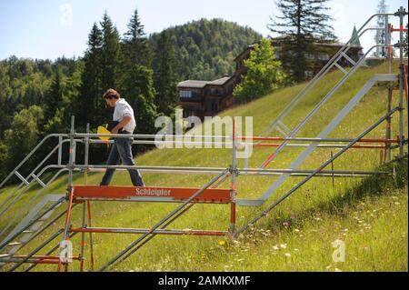 Gerüste im Hotel Schloss Elmau, wo 2015 der G7-/G8-Gipfel stattfinden soll. [Automatisierte Übersetzung] Stockfoto