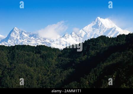 Mount Kanchenjunga Bereich des Himalaya in Sikkim, Indien Stockfoto