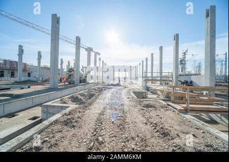 Baustelle für die zukünftige DB-Werkstatthalle "FIBA" (Fahrzeuginstandhaltung und -Aufbereitung) in München-Langwied. [Automatisierte Übersetzung] Stockfoto