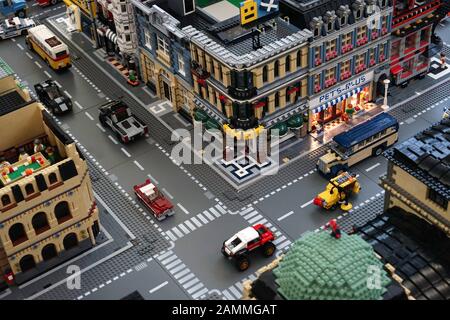 Stadt aus Lego auf der Messe 'Spielwiesenn' im MOC in Freimann. [Automatisierte Übersetzung] Stockfoto