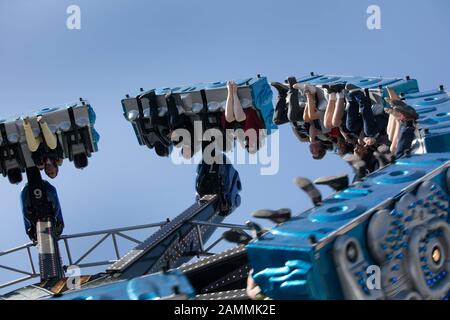 Während der traditionellen Pressetour auf dem Oktoberfestgelände werden die neuen Fahrgeschäfte und Attraktionen im Voraus präsentiert. Im Bild wird der Predator angezeigt. [Automatisierte Übersetzung] Stockfoto