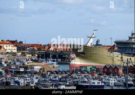 Blick auf den Hafen von Skagen von der Cunard Schiff Queen Elizabeth Stockfoto