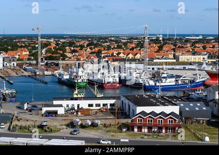 Blick auf den Hafen von Skagen von der Cunard Schiff Queen Elizabeth Stockfoto