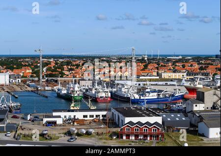 Blick auf den Hafen von Skagen von der Cunard Schiff Queen Elizabeth Stockfoto
