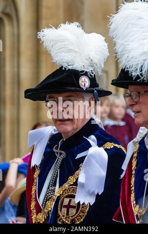 Garter Ceremony, Windsor Castle, Berkshire, Großbritannien. Juni 2014. Jedes Jahr Nehmen Ihre Majestät die Königin, Mitglieder der britischen Königsfamilie und Ritter des Strumpfes an der historischen Strumpfband-Zeremonie in St George's Chapel, Windsor Castle, Teil. Abgebildet ist der ehemalige Premierminister John Major. Kredit: Maureen McLean/Alamy Stockfoto