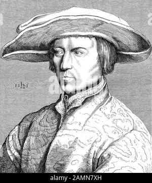 Lucas van Leyden, 1494-1533, auch Lucas Hugensz oder Lucas Jacobsz genannt, war ein niederländischer Maler und Druckereidrucker in Gravur und Holzschnitt / Lucas Hugensz van Leyden, auch Lucas von Leyden, war ein niederländischer Maler und Kupferstecher der Renaissance, historisch, Digitale verbesserte Wiedergabe eines Originals aus dem 19. Jahrhundert / Digitale Produktion einer Originalanlage aus dem 19. Jahrhuntert, Stockfoto