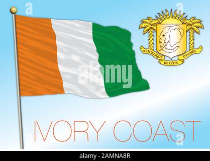 Offizielle Nationalflaggen und -Wappen der Elfenbeinküste, afrikanisches Land, Vektorillustration Stock Vektor