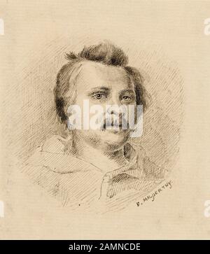 Etienne Malpertuy, Porträt von Honoré de Balzac (90-1850) französischer Schriftsteller. Romanautor, Dramatiker, Literaturkritiker, Kunstkritiker, Essayist, Journalist und Drucker. Stockfoto