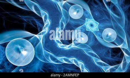Blau leuchtender abstrakter Hintergrund mit Quantum Correlaction, 3D-Rendering Stockfoto