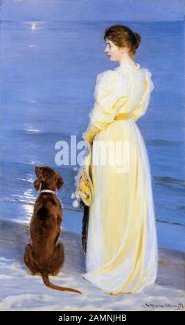 Peder Severin Krøyer, Sommerabend in Skagen, Der Frau Des Künstlers, und, Dog, an der Küste, Porträtgemälde, 1892 Stockfoto