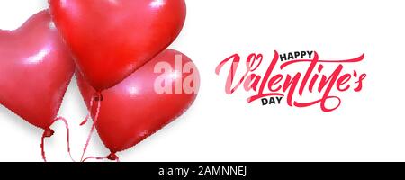 Valentinsbanner. Realistische Herzballons fliegen auf weißem Hintergrund. Valentinstag Karte Stock Vektor