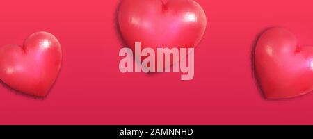 Valentines Hintergrund. Realistische Herzen auf rotem Hintergrund. Valentines Day Banner Stock Vektor