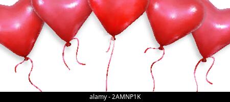 Valentines Hintergrund. Realistische Herzballons fliegen auf weißem Hintergrund. Valentines Day Banner Stock Vektor