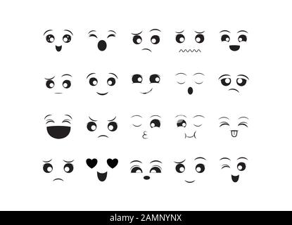 Cartoons Gesichter Icon Set Design, Expression cute Emoticon Charakter Profil Gesichtsbehandlung Spielzeug adorable und Social Media Thema Vector Illustration Stock Vektor