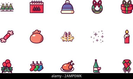 Icon Design gesetzt, Fröhlich sehr Winter Dekoration Karte Einladung Feier und Urlaub Thema Vector Illustration Stock Vektor