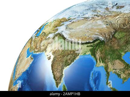 Erdglobus Nahaufnahme des asiatischen Raums. Sehr detailliert und fotorealistisch. (Originalkarten der NASA.) Stockfoto