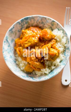 Türkei, Kürbiscurry mit Reis Stockfoto