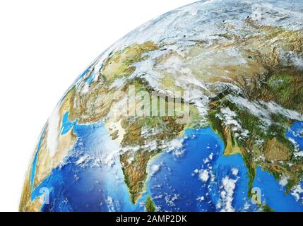 Erdglobus Nahaufnahme des asiatischen Raums. Sehr detailliert und fotorealistisch. Mit Wolken. (Originalkarten der NASA.) Stockfoto