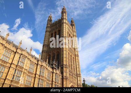 Palast von Westminster in London. Victoria Tower. Stockfoto