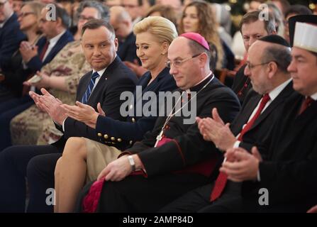 14. Januar 2020, Warschau, Mazovian, Polen: Neujahrsversammlung Des Präsidentenpaares Mit Vertretern von Kirchen Und Religiösen Vereinigungen Sowie nationalen Und Ethnischen Minderheiten Auf Poland..in das Bild: Andrzej DUDA, AGATA KORNHAUSER-DUDA, WOJCIECH POLAK, MICHAEL SCHUDRICH, TOMASZ MISKIEWICZ. (Bild: © Hubert Mathis/ZUMA Draht) Stockfoto