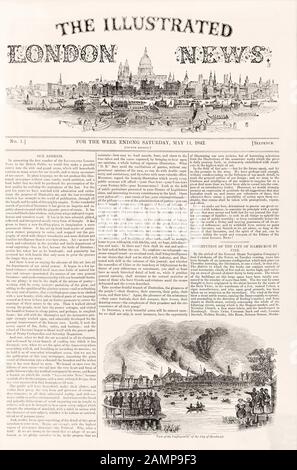 Illustrierte Londoner Nachrichten. Titelseite der ersten Ausgabe vom 14. Mai des Jahres 1842. Vierter Nachdruck. Das Nachrichtenmagazin wurde im Jahr 1842 gestartet und stellte die Veröffentlichung im Jahr 2003 ein Stockfoto